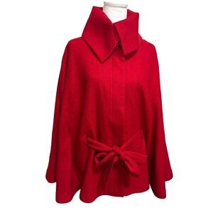 Cami Cape Coat Womens L Red Wool Blend Belted Poncho Cloak Capelet Chic Elegant